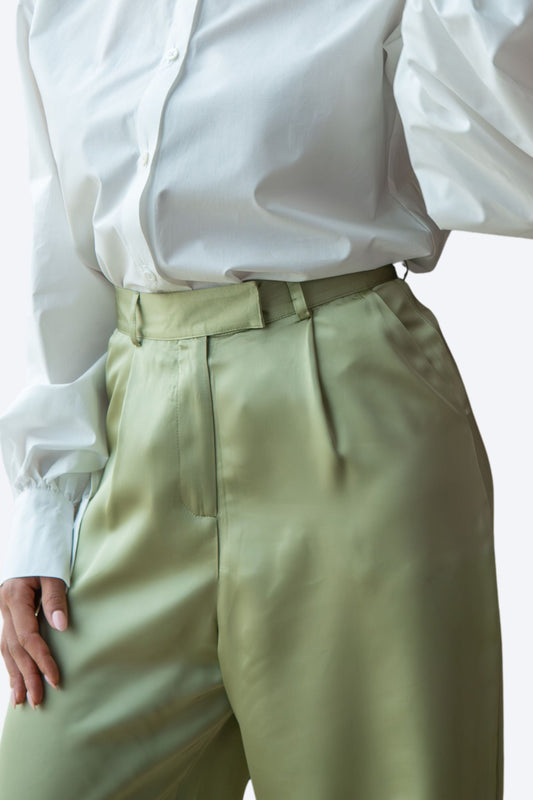 JASMIN satijnen pantalon - soft green
