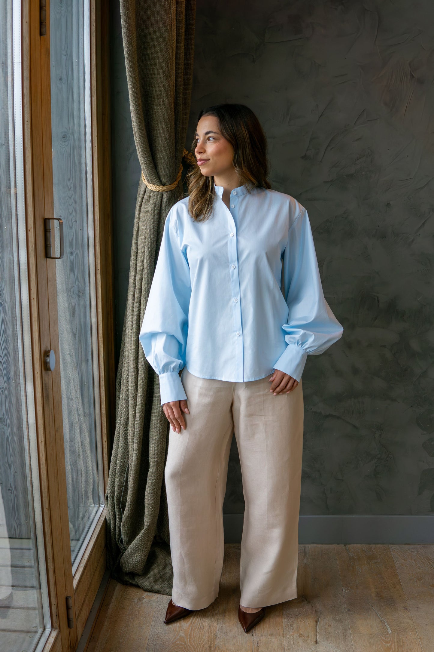JUNE oversized blouse met ballonmouwen - heavenly blue