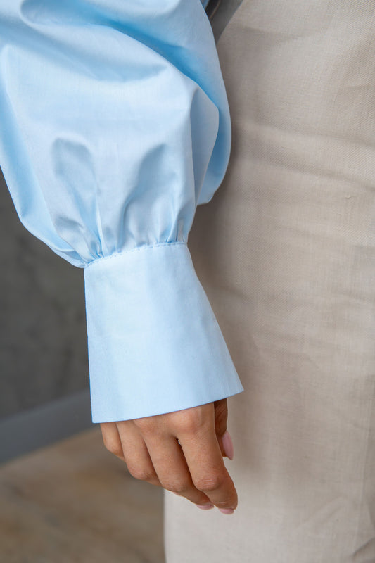 JUNE oversized blouse met ballonmouwen - heavenly blue