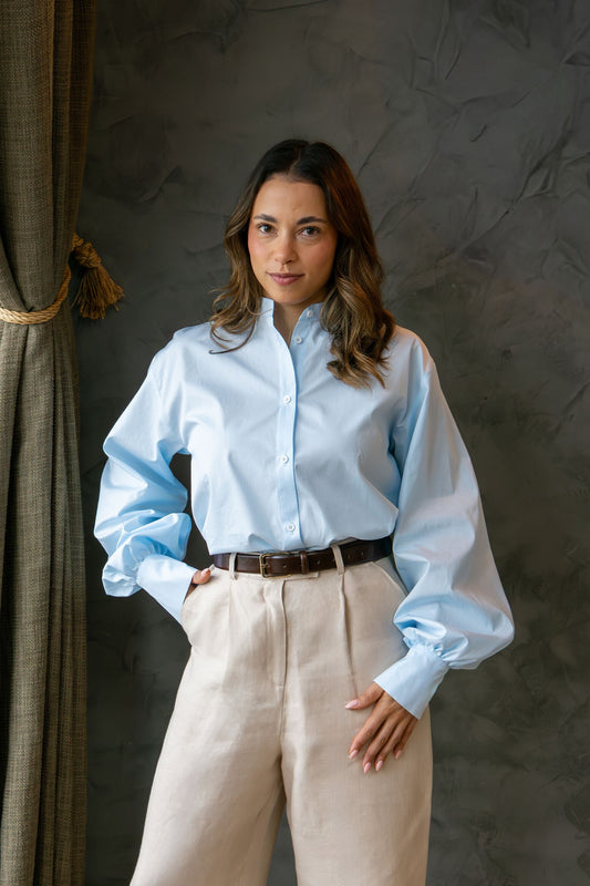 JUNE oversized blouse met ballonmouwen - heavenly blue