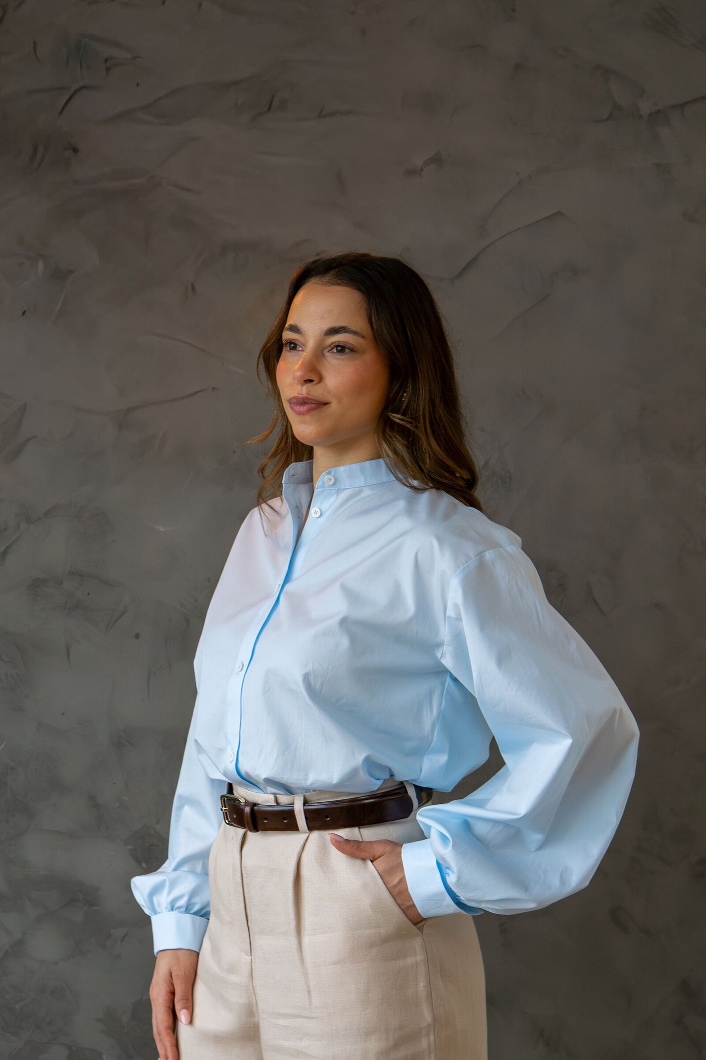 JUNE oversized blouse met ballonmouwen - heavenly blue