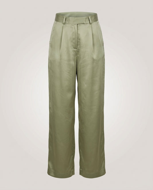 JASMIN satijnen pantalon - soft green