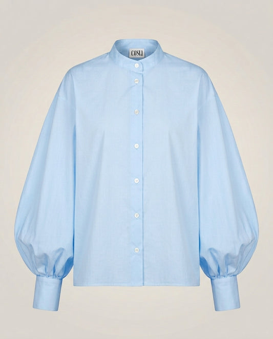 JUNE oversized blouse met ballonmouwen - heavenly blue